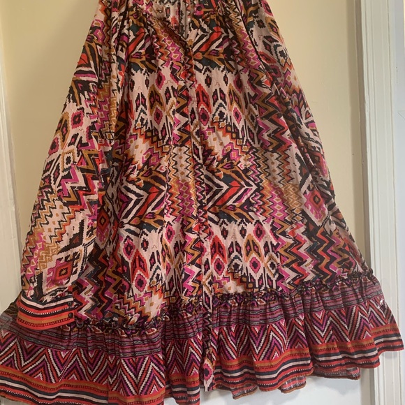 ZARA Boho Tunic Dress L Ikat Tribal Print Long Sleeve Button Cuff - Picture 2 of 15